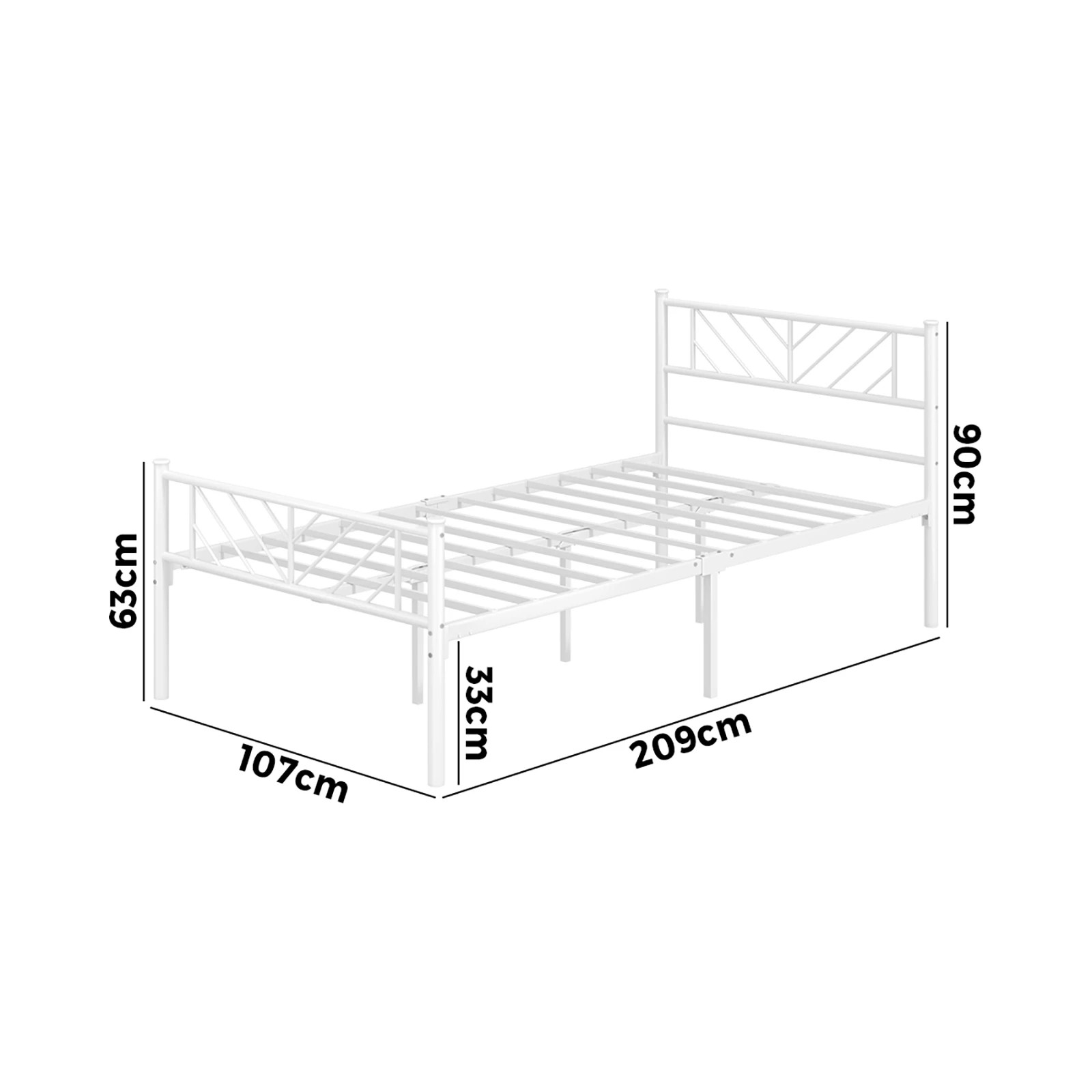 2 Oikiture Metal Bed Frame King Single Size Metal Base Mattress Platform - White, 2 of 9