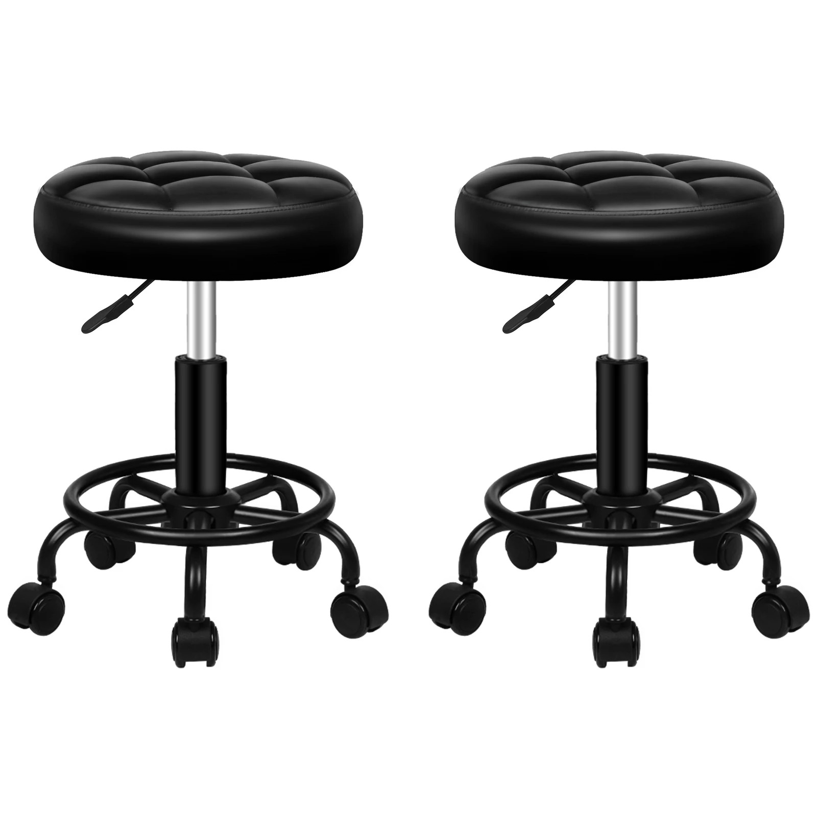 1 Alfordson 2x Salon Stool Round Swivel Barber Hair Dress Chair - All Black, 1 of 10