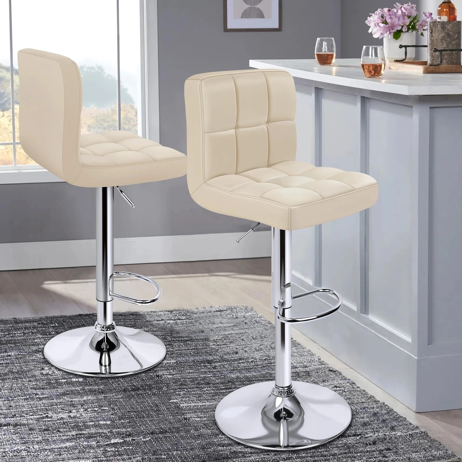 2 Alfordson 2x Bar Stools Ralph Kitchen Swivel Chair Leather Gas Lift - Beige, 2 of 8