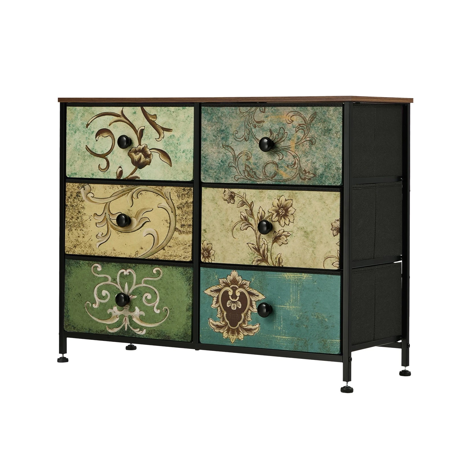 1 Oikiture 6 Chest of Drawers Fabric Storage Cabinet Retro Lowboy Organizer - Multi, 1 of 6