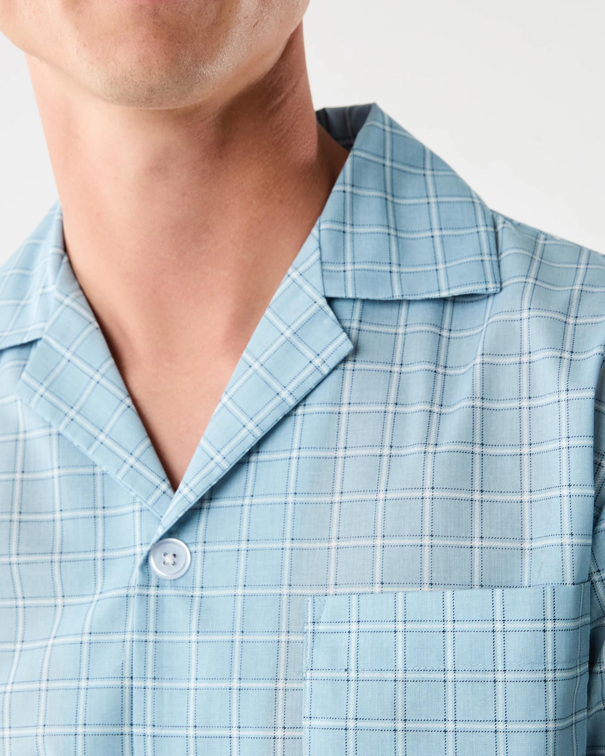 7 Short Leg Woven Pyjama Set Blu Check, 7 of 9