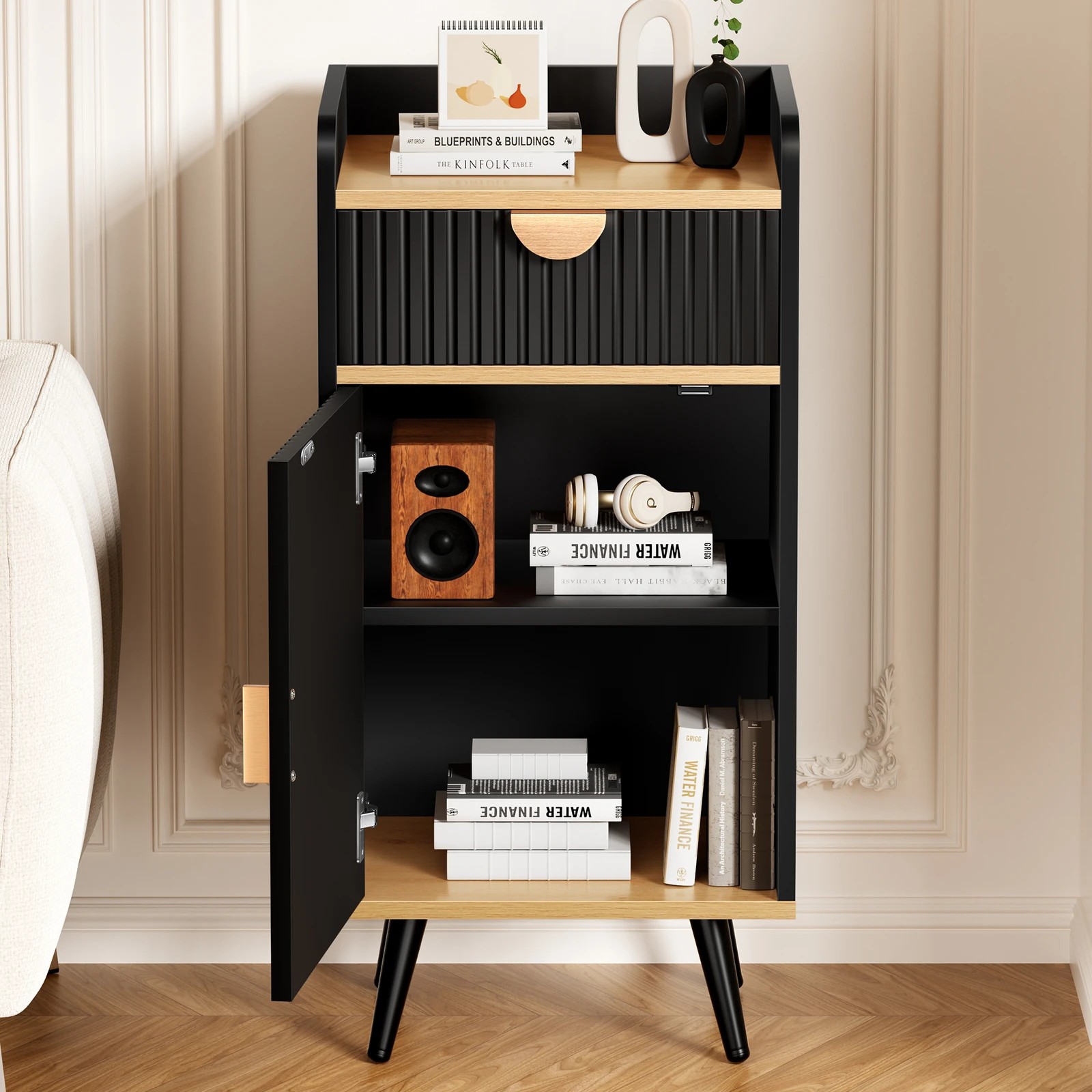 3 Alfordson Storage Cabinet Bathroom Buffet Sideboard Bedside Table - Black, 3 of 10