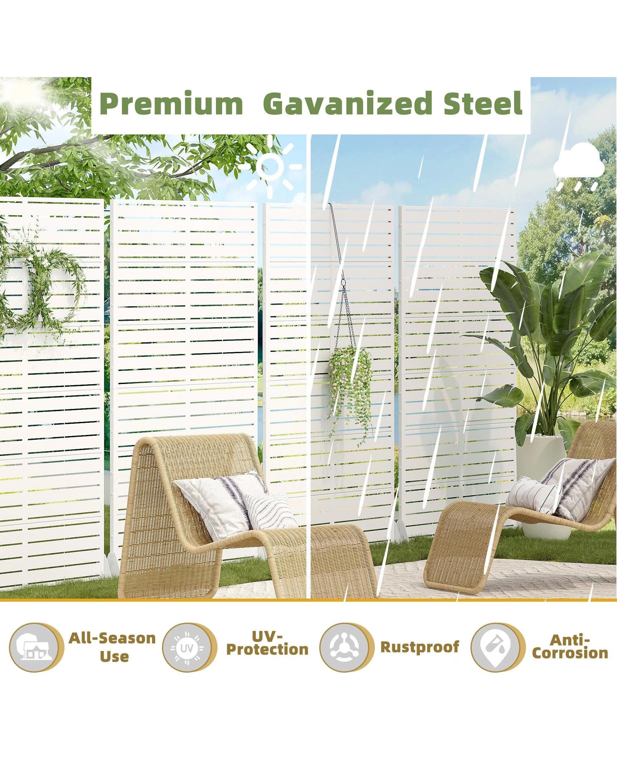 6 OAKORY 180cm Metal Privacy Screen Panel, Galvanized Steel Decorative Fence, Rust Resistant White, 6 of 7