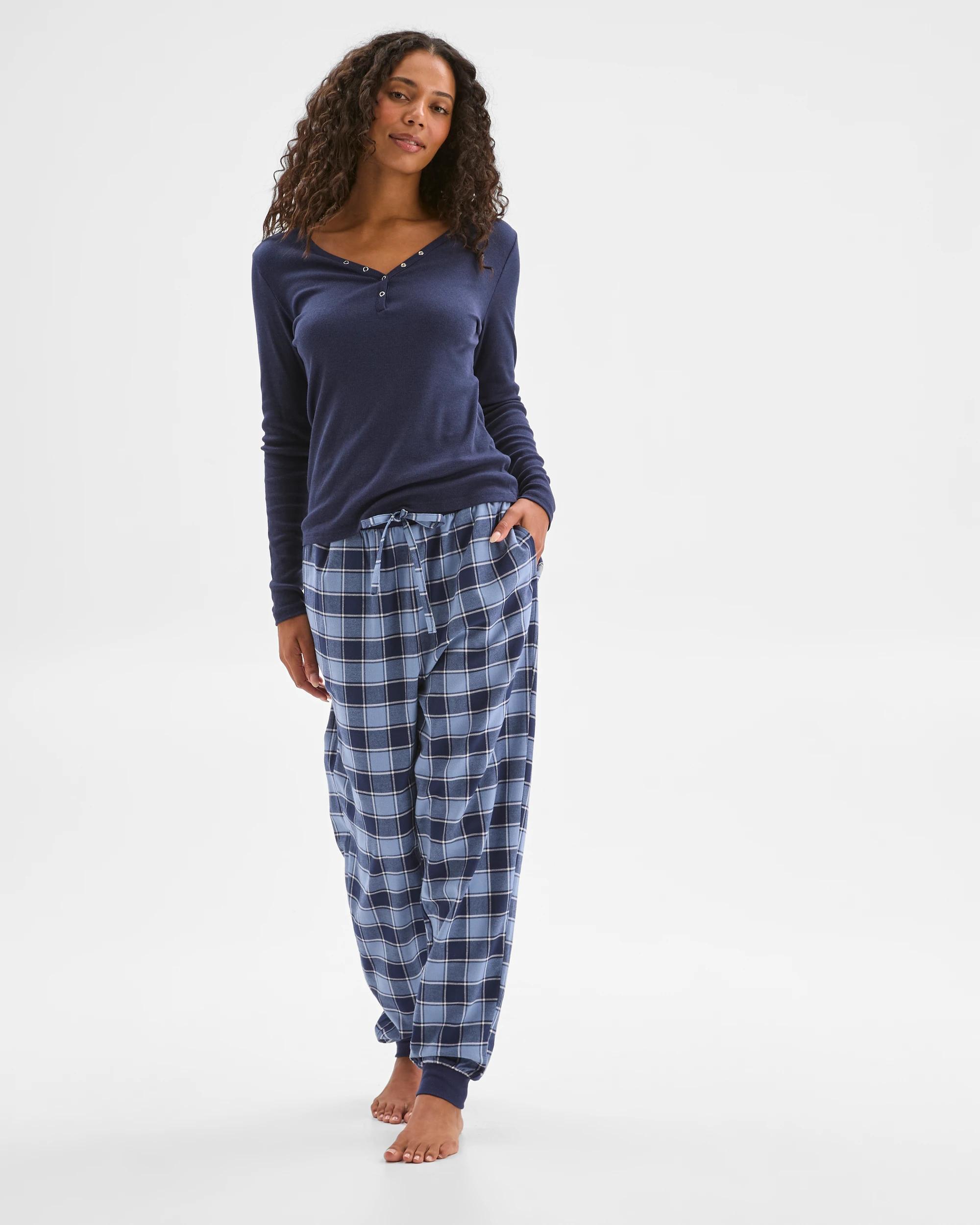 1 Target Woman Australian Cotton Flannelette Jogger Sleep Pants NAVY BUFFALO CHECK, 1 of 6