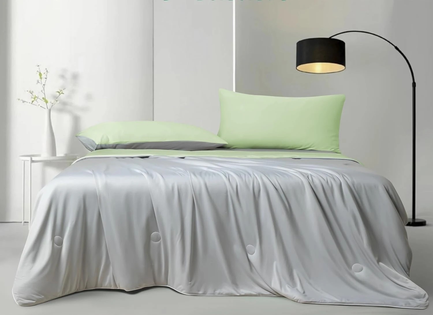 2 Gioia Casa Reversible Comforter Cooling Lightweight Breathable - Single/Double - Green/Grey, 2 of 6