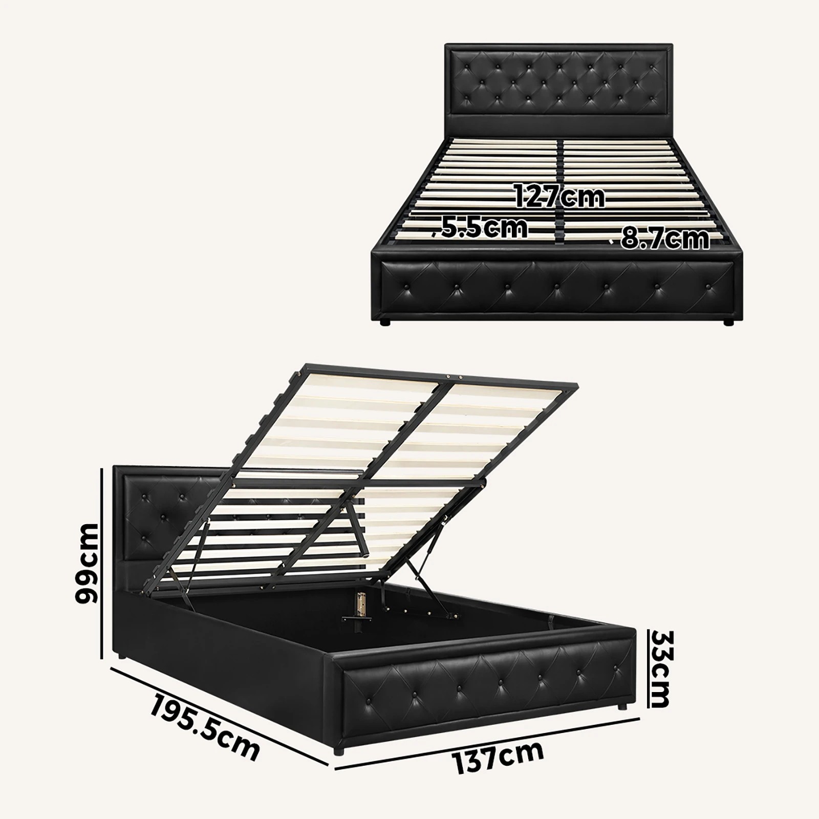 10 Oikiture Double Bed Frame Gas Lift Base With Storage Enzo
 - Black, 10 of 10