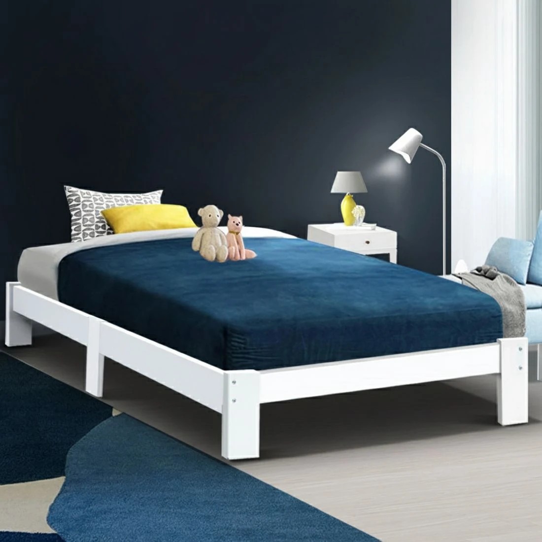 7 Artiss Bed Frame Single Size Wooden  JADE - White, 7 of 8