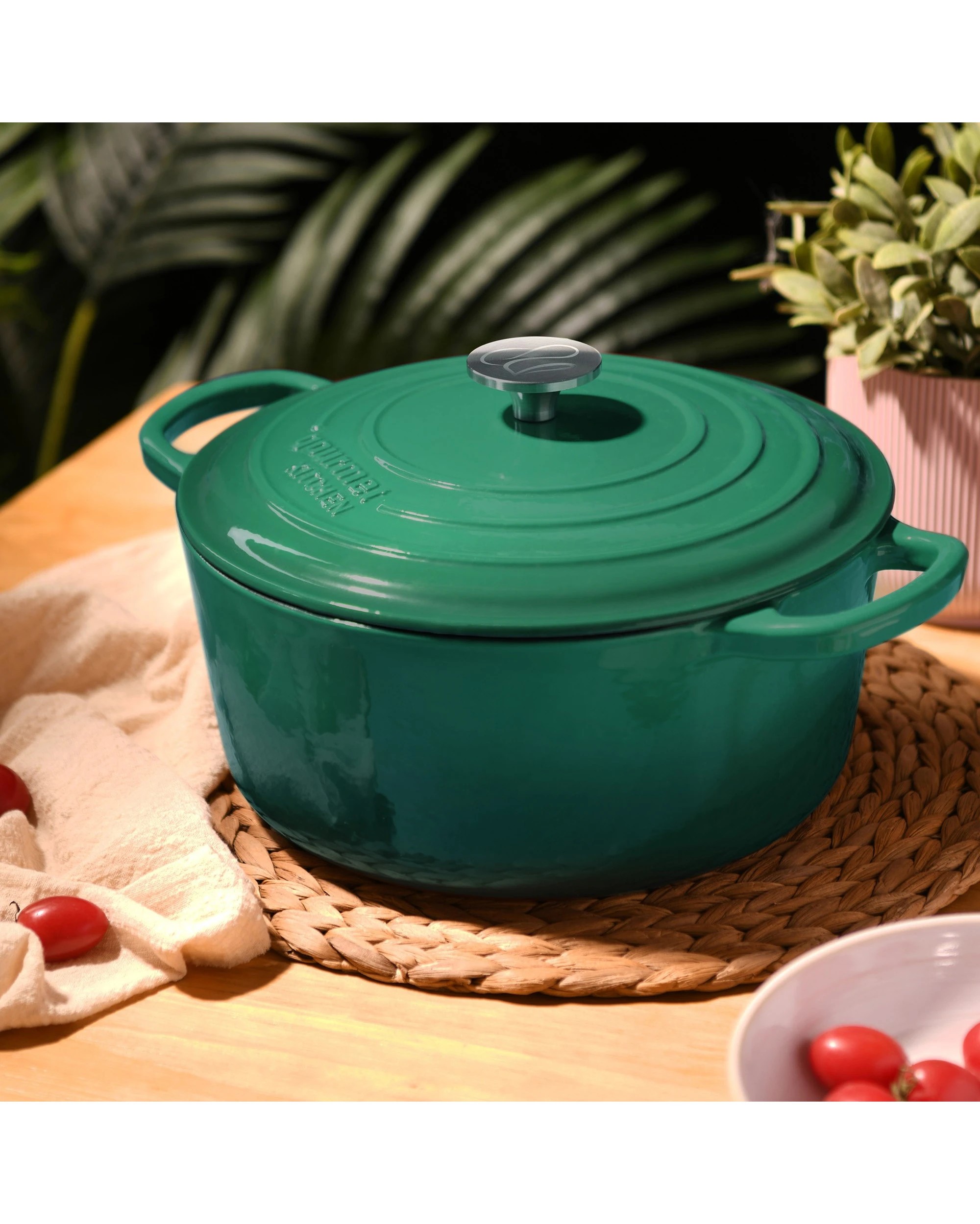 1 Gourmet Kitchen Enamelled Cast Iron Casserole 28cm - Eden Green, 1 of 9
