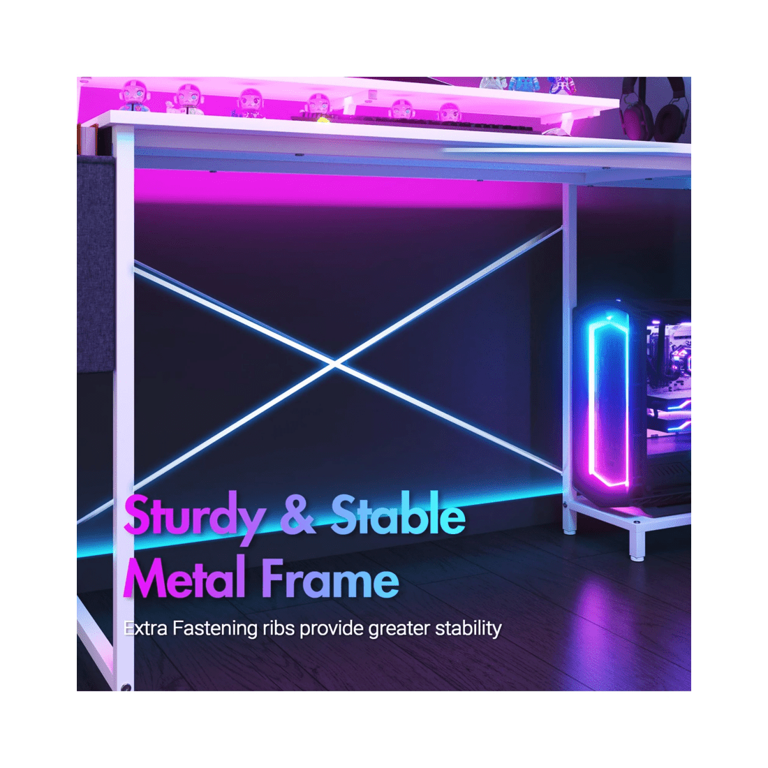 5 Advwin L Shaped Gaming Desk With Led Lights & Power Outlets 160cm Convertible Computer Desk With Monitor Stand White, 5 of 10