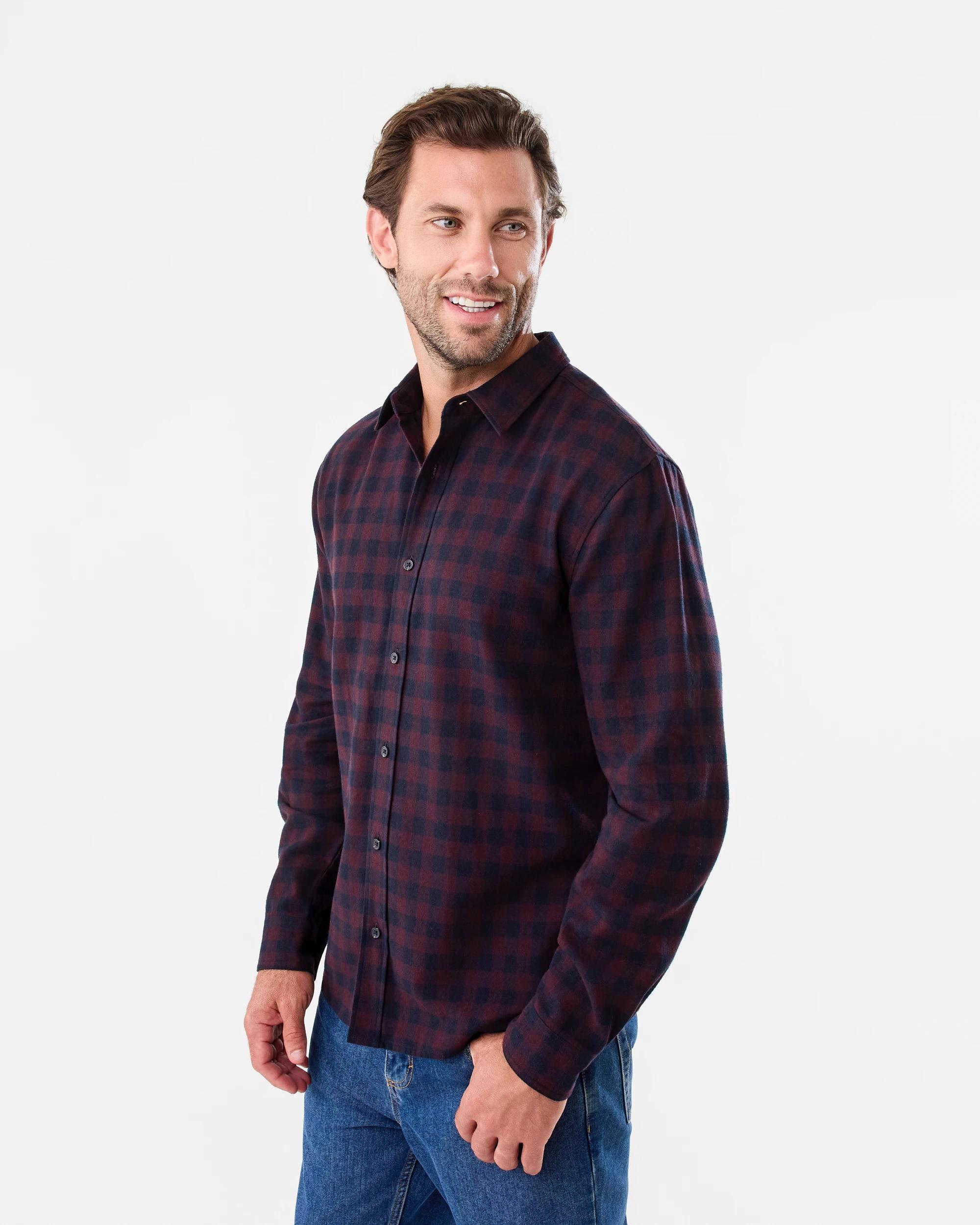 2 Long Sleeve Brushed Shirt Red Burg, 2 of 7