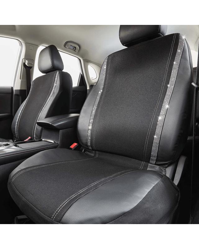 2 Pack Front Diamante Seat Covers - Black and Silver 