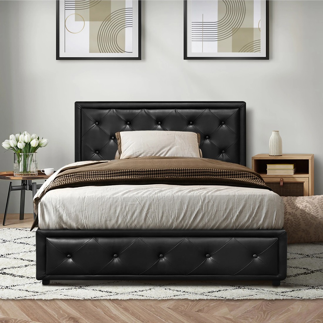 Oikiture King Single Bed Frame Gas Lift Base With Storage Enzo - Black ...