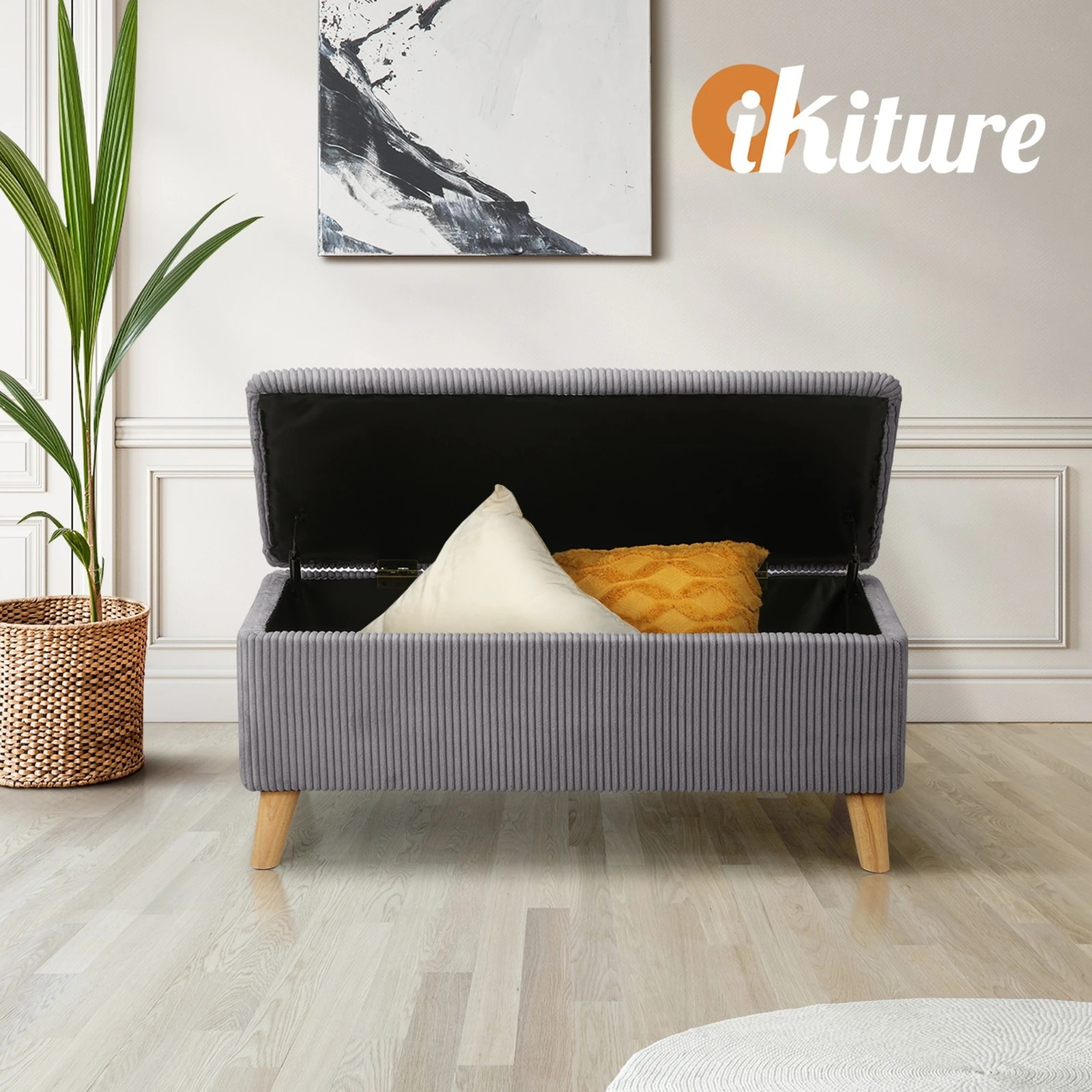 5 Oikiture Storage Ottoman Blanket Box Chest Toy Foot Stool Large Velvet
 - Grey, 5 of 10