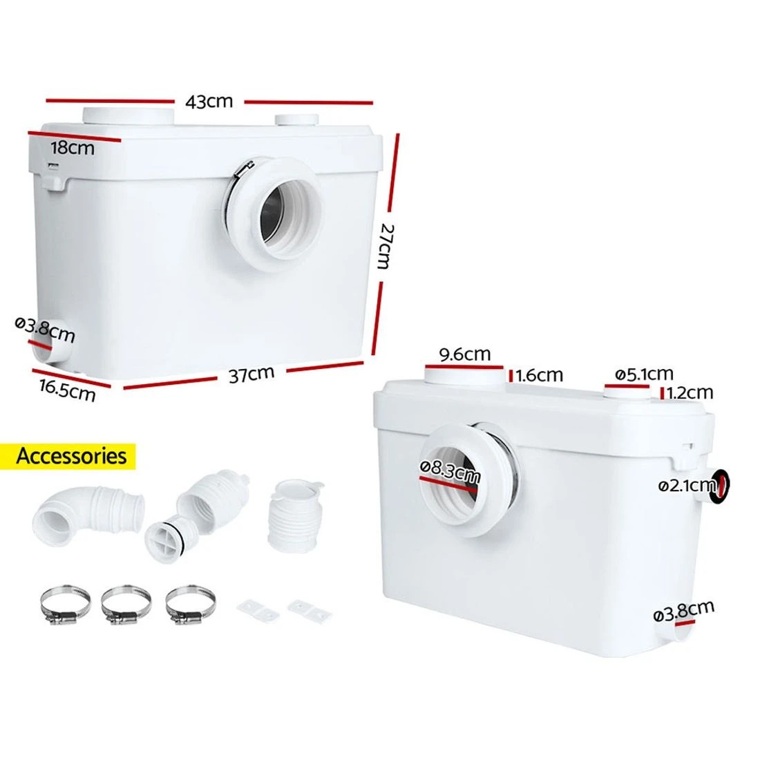 2 Giantz Macerator Sewerage Pump Waste Water Marine Toilet Disposal Unit Laundry - White, 2 of 7