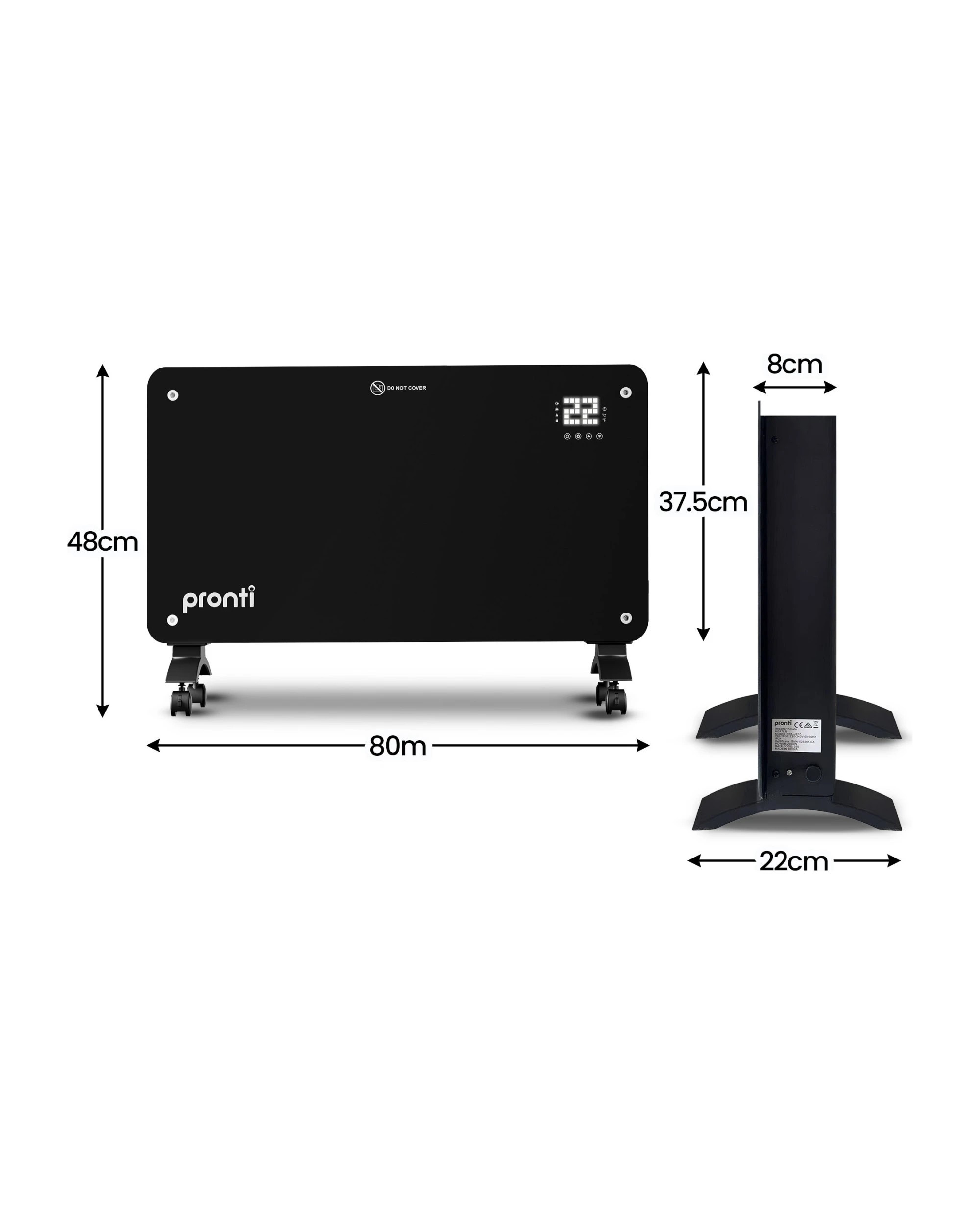 3 Pronti Glass Panel Convection Heater with Remote Control LED Display - Black, 3 of 10