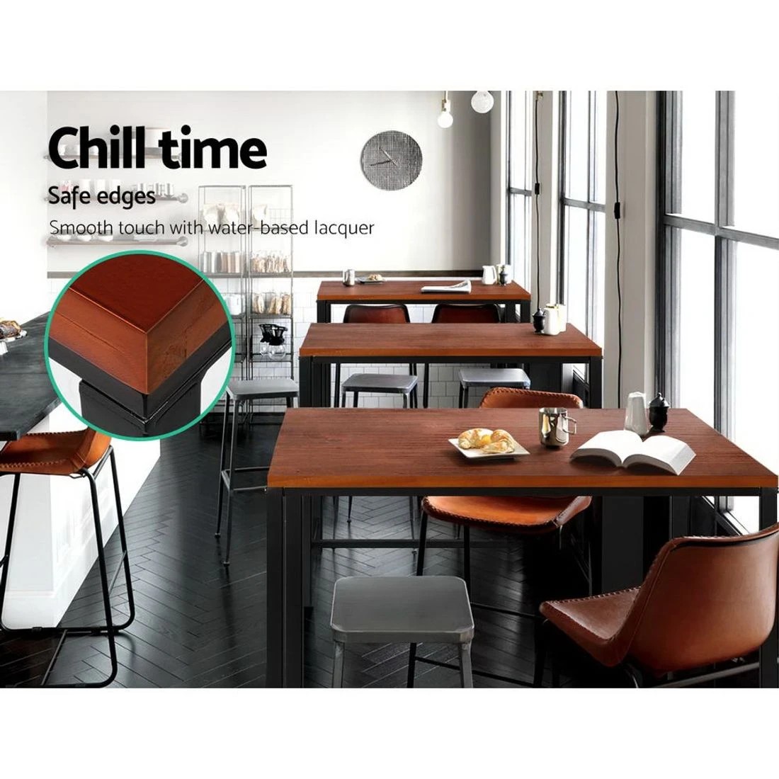 6 Artiss Alex Bar Table 100CM Rectangular - Brown, 6 of 8