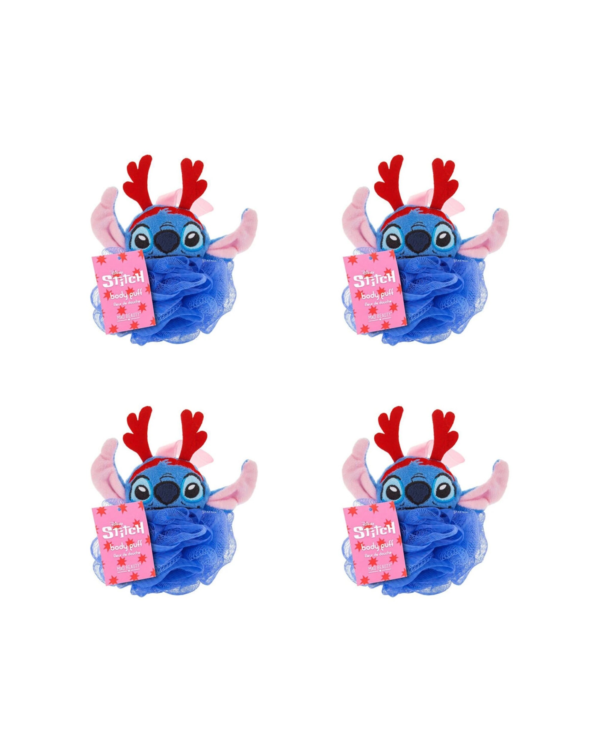 1 Disney 4PK Reindeer Stitch at Christmas Shower Loofah Body Cleansing Puff - Blue, 1 of 1