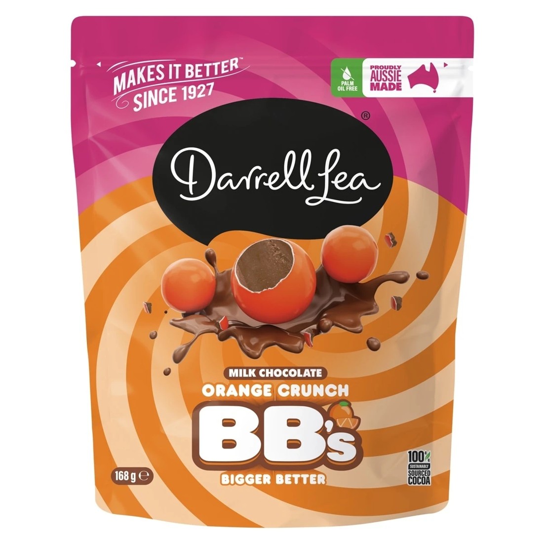 1 Darrell Lea Milk Chocolate Orange Crunch BB's 152g, 1 of 2