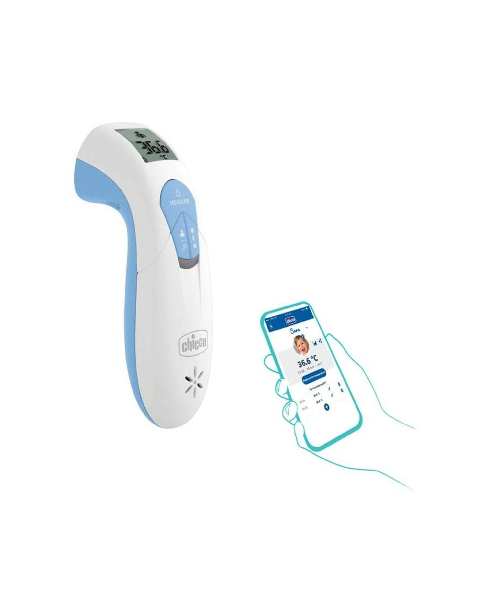 2 Chicco Nursing Infrared Thermometer Thermo Family 0 Months Plus Fever Alarm App - White, 2 of 3