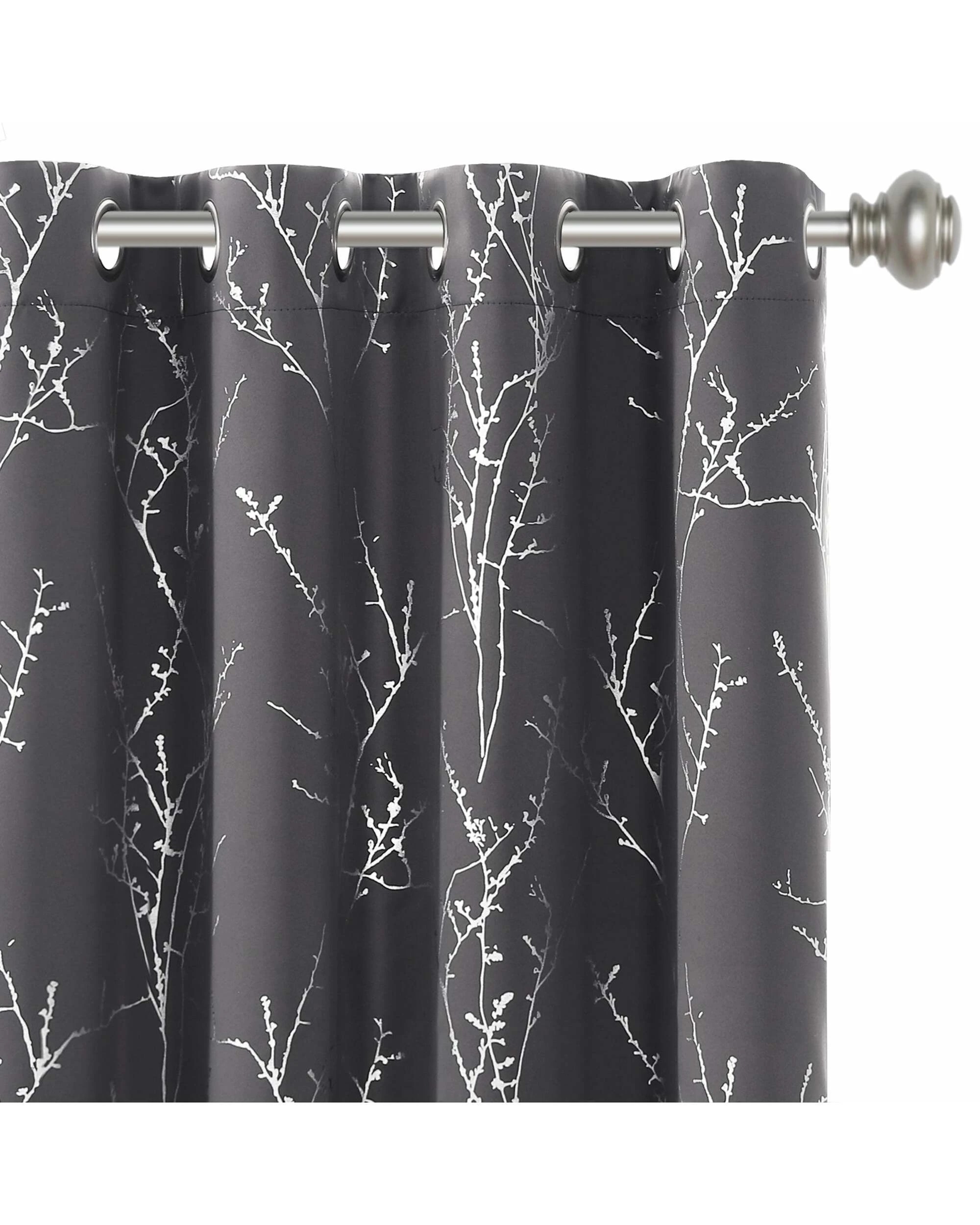 3 Smarcute Blockout Foil Print Twig Tree Grommet Curtain - 2X 132x243cm - Charcoal, 3 of 4