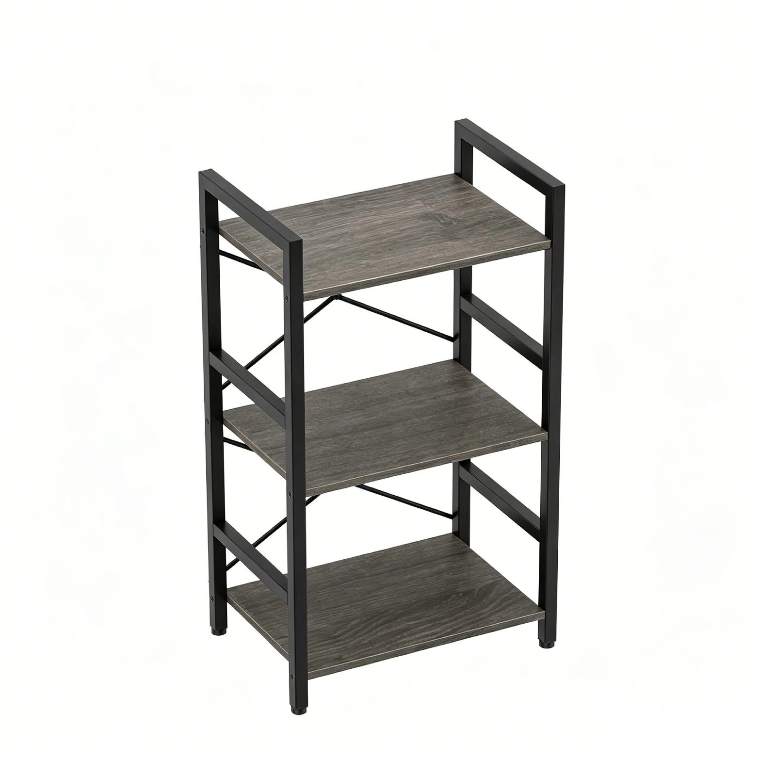 1 Costway 3-Tier Bookshelf Narrow Display Shelf Wooden Storage Racks Metal Bookcase Organiser - Grey, 1 of 1