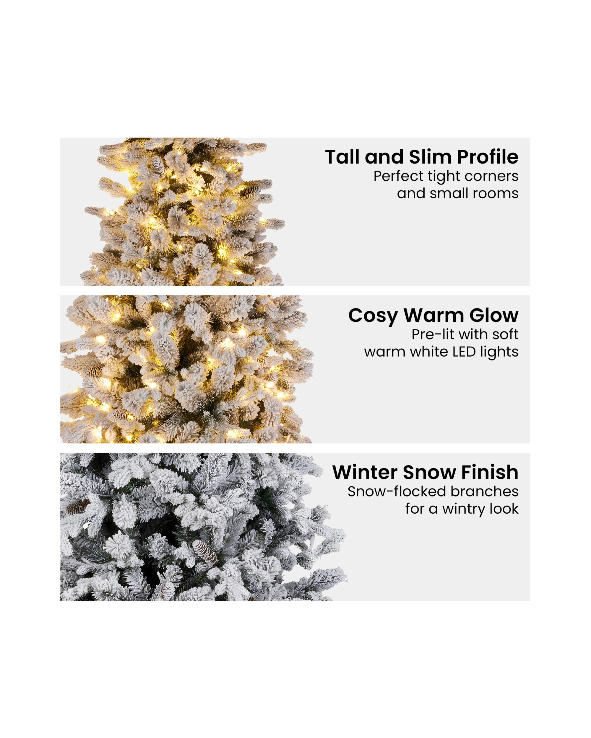 4 Christabelle Snowy Dorchester Pencil 2.3m 7.5ft Christmas Tree Pine Cone LED, 4 of 6