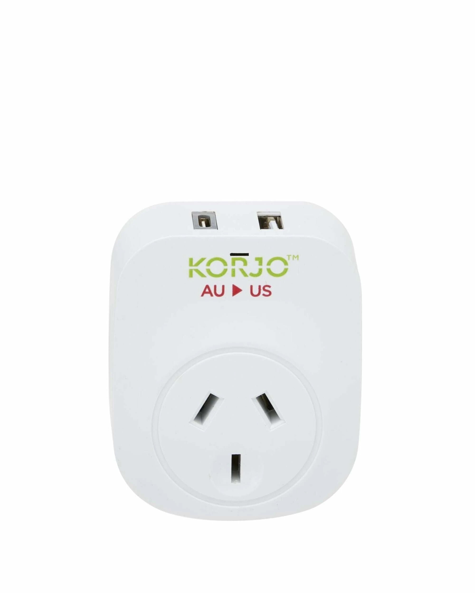 1 Korjo Travel Adaptor Plug with USB-C + USB-A - Aus to USA - White, 1 of 5