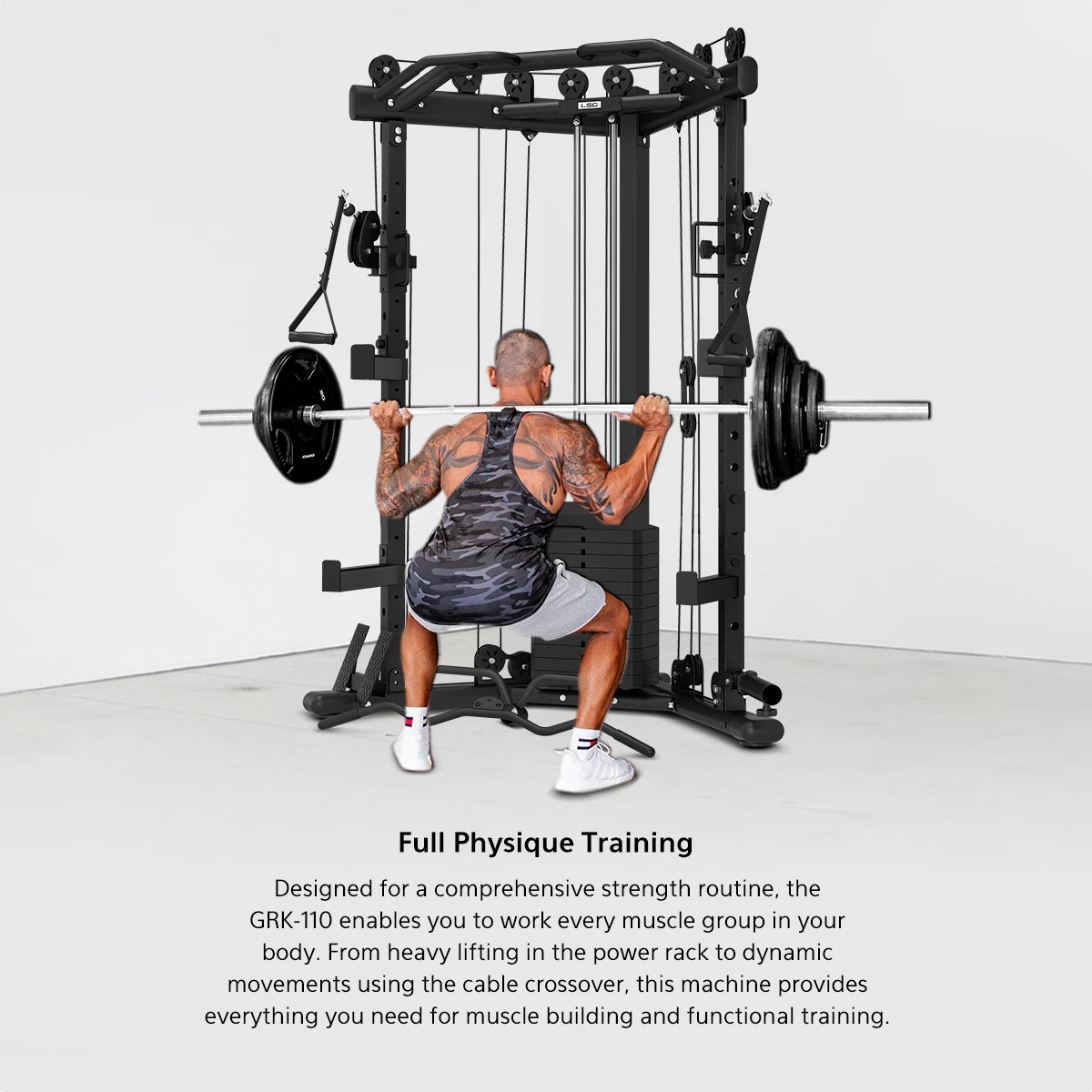 4 LSG GRK-110 Space Saving Multi-Function Rack with 74kg Cable Crossover, FID Bench, 90kg Standard Weight Package - Black, 4 of 10