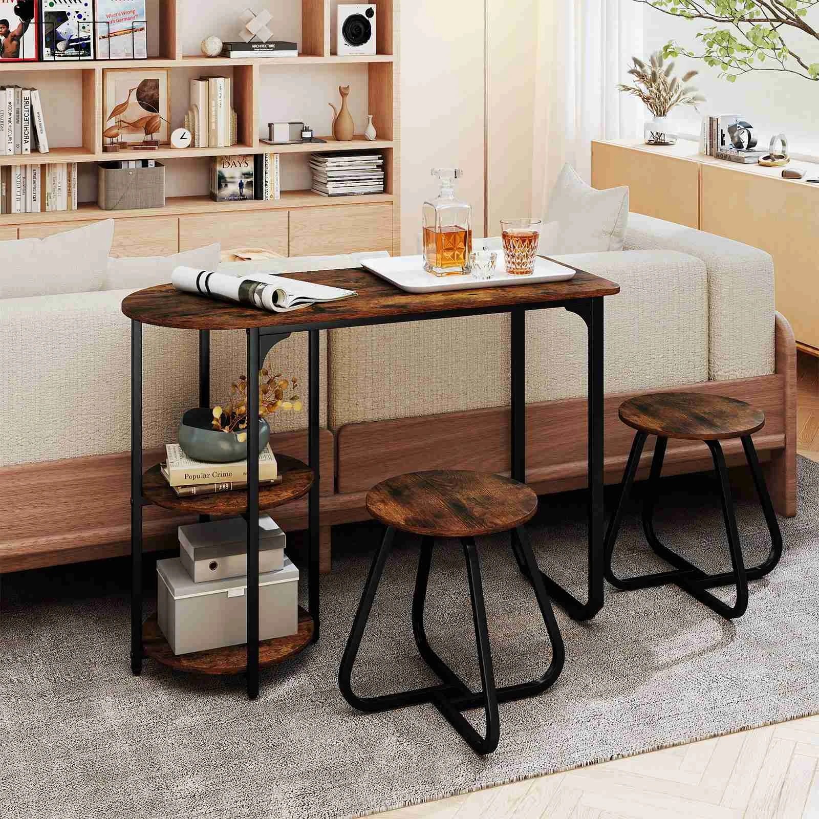 2 Costway 3PCS Kitchen Dining Table Set w/2 Stools 2-Tier Storage Shelf Metal Space Savor, 2 of 5