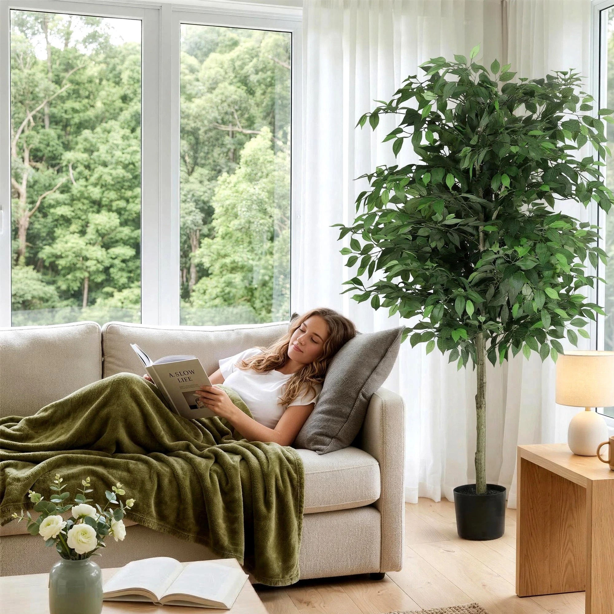 6 Artiss 180cm Artificial Ficus Tree - Green, 6 of 8
