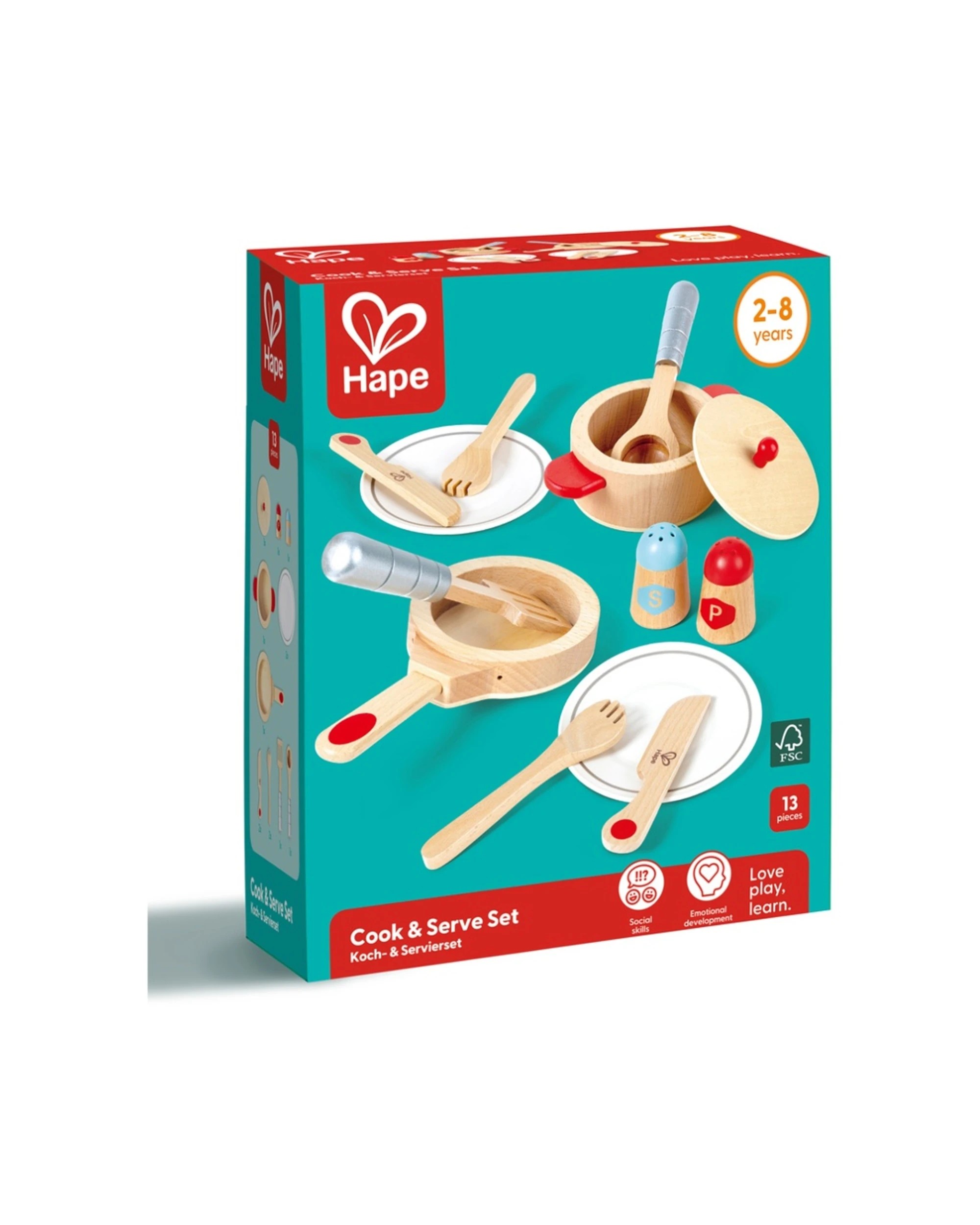 2 Hape Cook & Serve Set With Wooden Pot Pan Plates Accessories Kids - Multi, 2 of 4