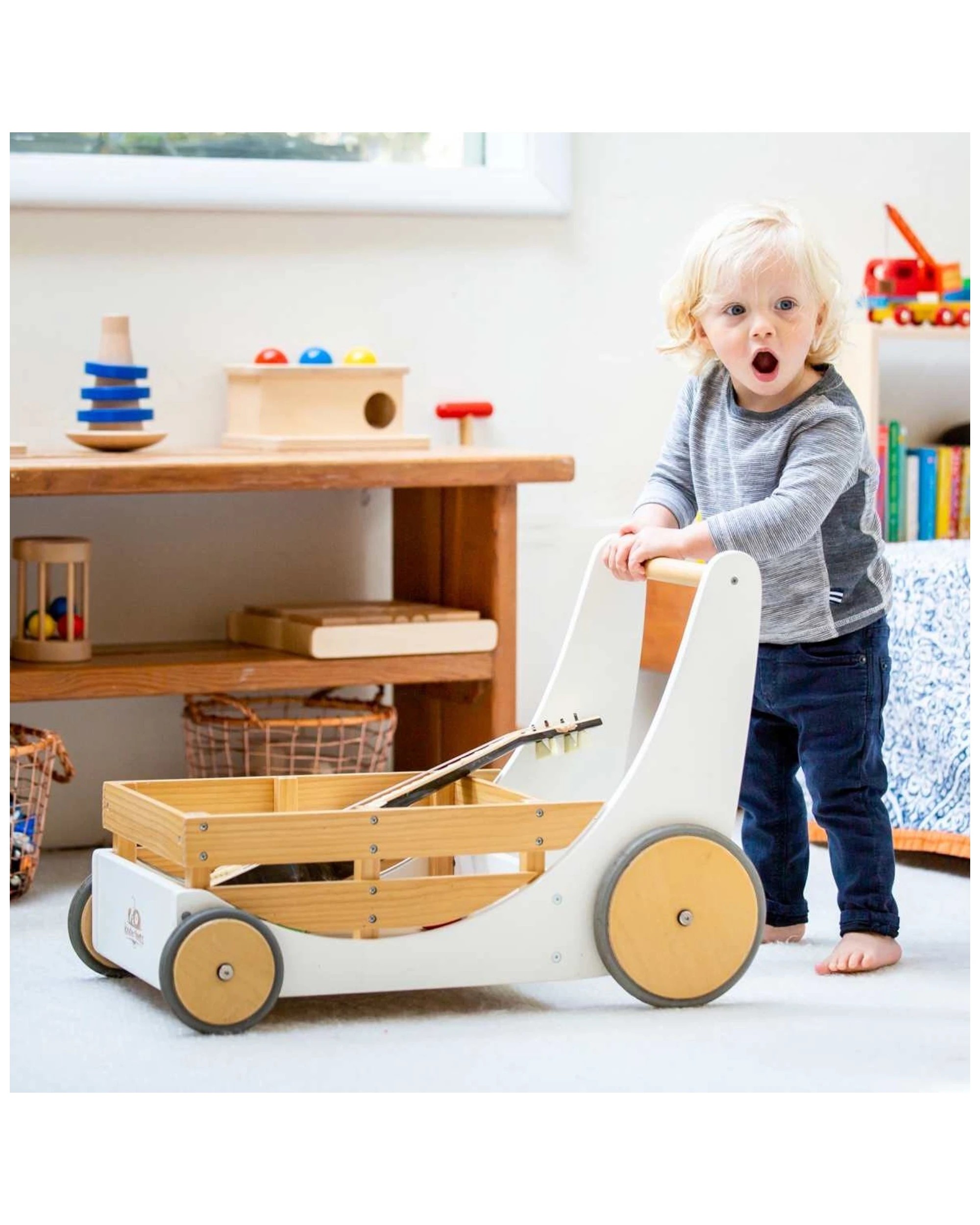 5 Kinderfeets Wooden 62cm Cargo Walker Baby Toddler Walker Wagon 12 Months Plus
 - White, 5 of 8