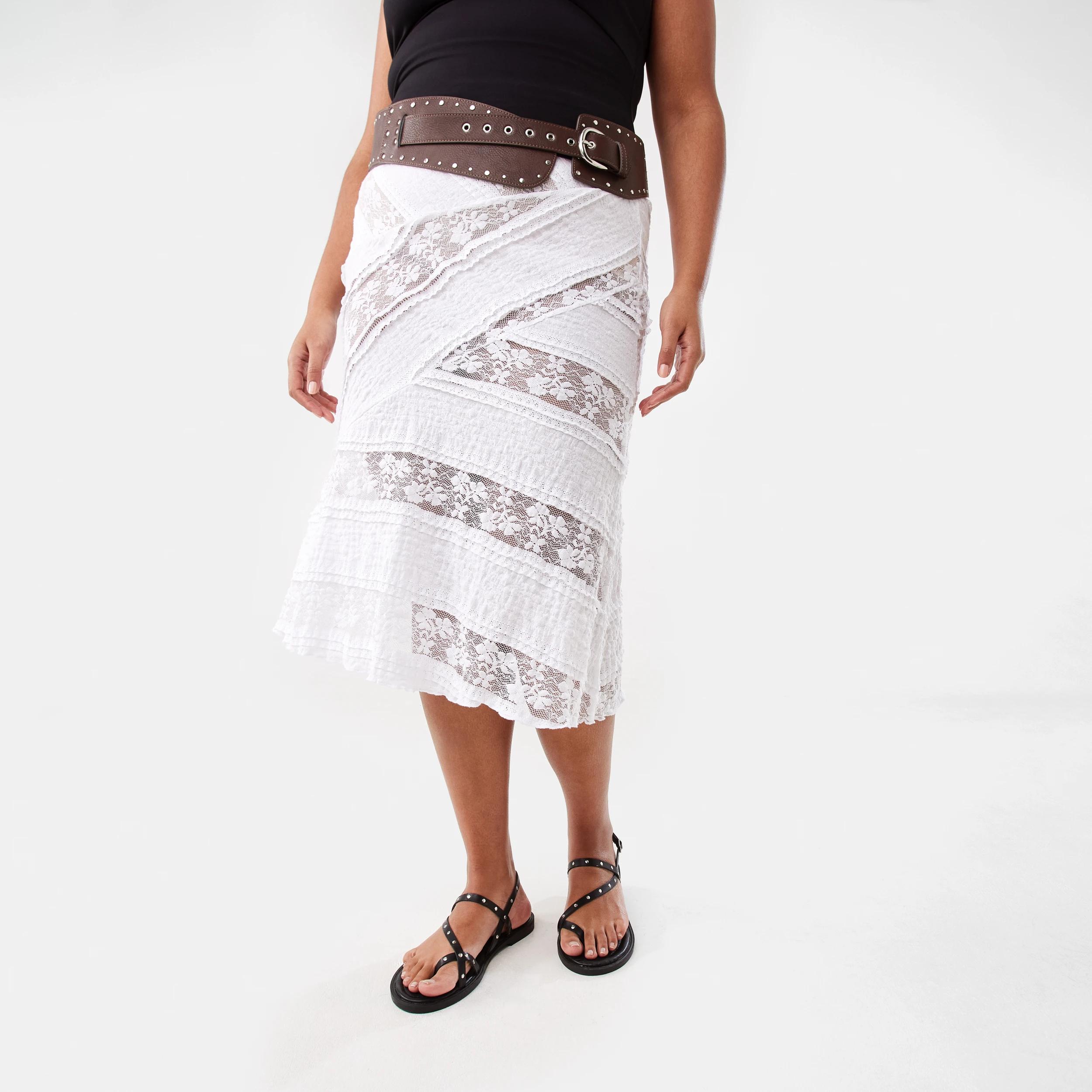 3 Mixed Lace Midi Skirt White, 3 of 10