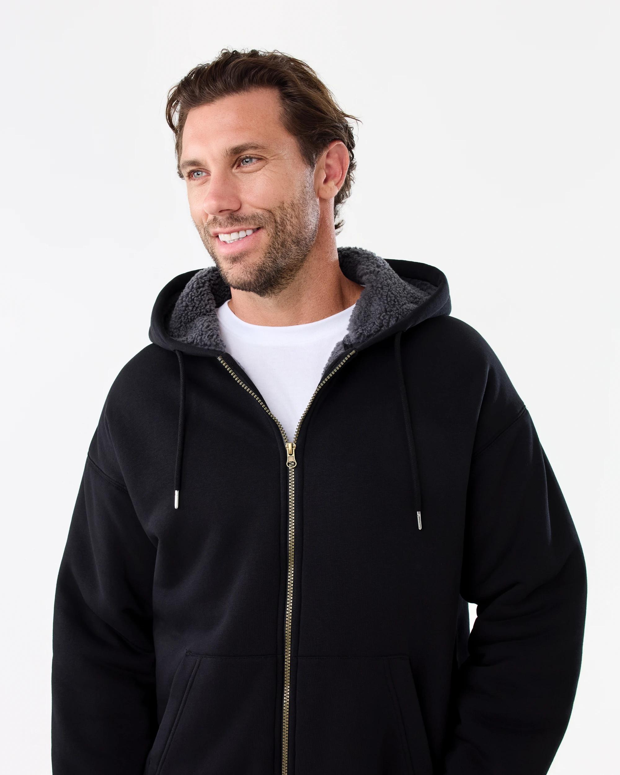 5 Sherpa Lined Zip Through Hoodie Black, 5 of 8