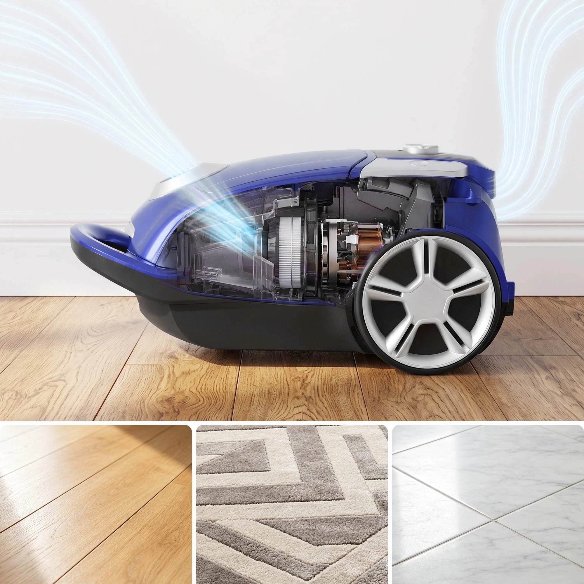 5 DEVANTI Bagged Vacuum Cleaner Powerful Suction for Carpet Wood Tile Floor - Blue, 5 of 8