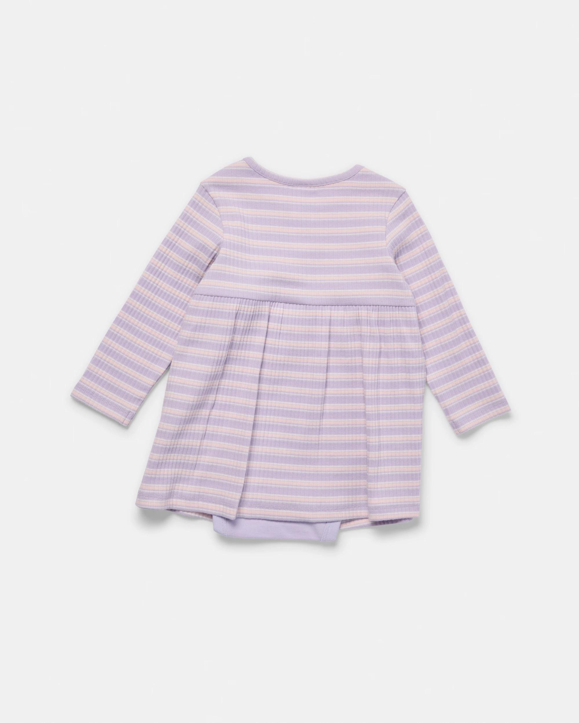 2 Cotton Long Sleeve Crinkle Bodysuit Dress Lilc Strp, 2 of 3