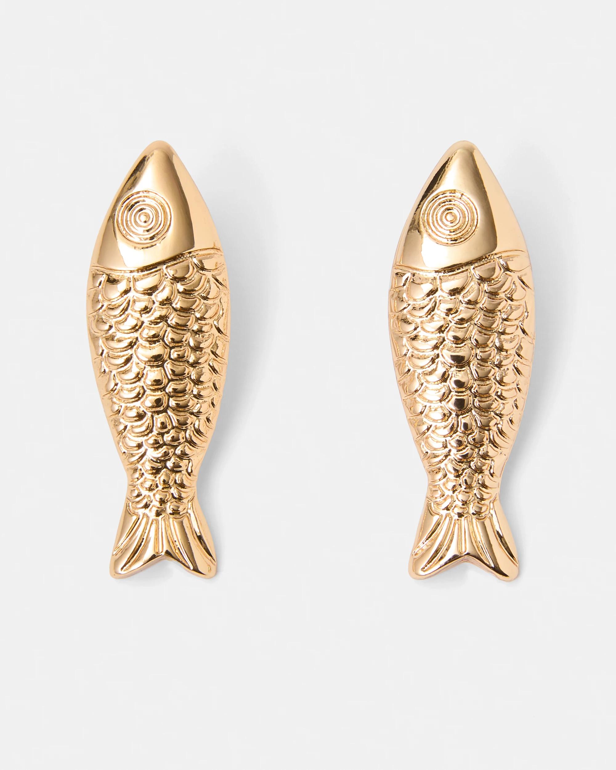 1 Fish Stud Earrings - Gold Tone Gold, 1 of 5