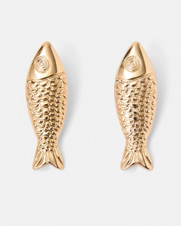 Fish Stud Earrings - Gold Tone