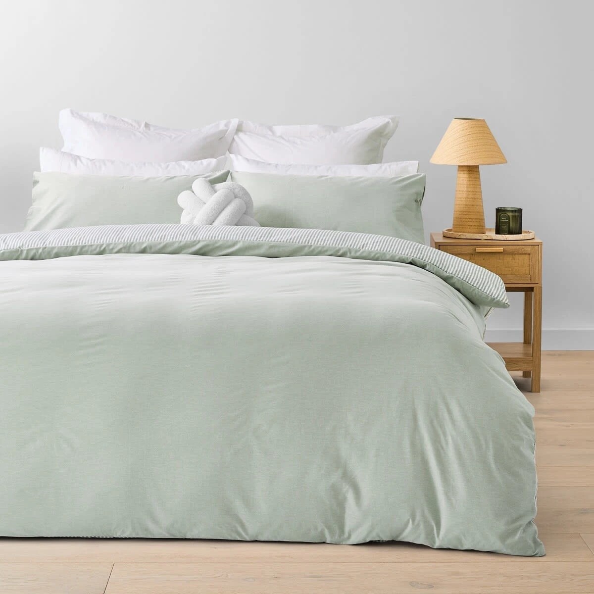 1 Chambray Cotton Rich Reversible Quilt Cover Set - Single Bed, Seagrass, 1 of 7