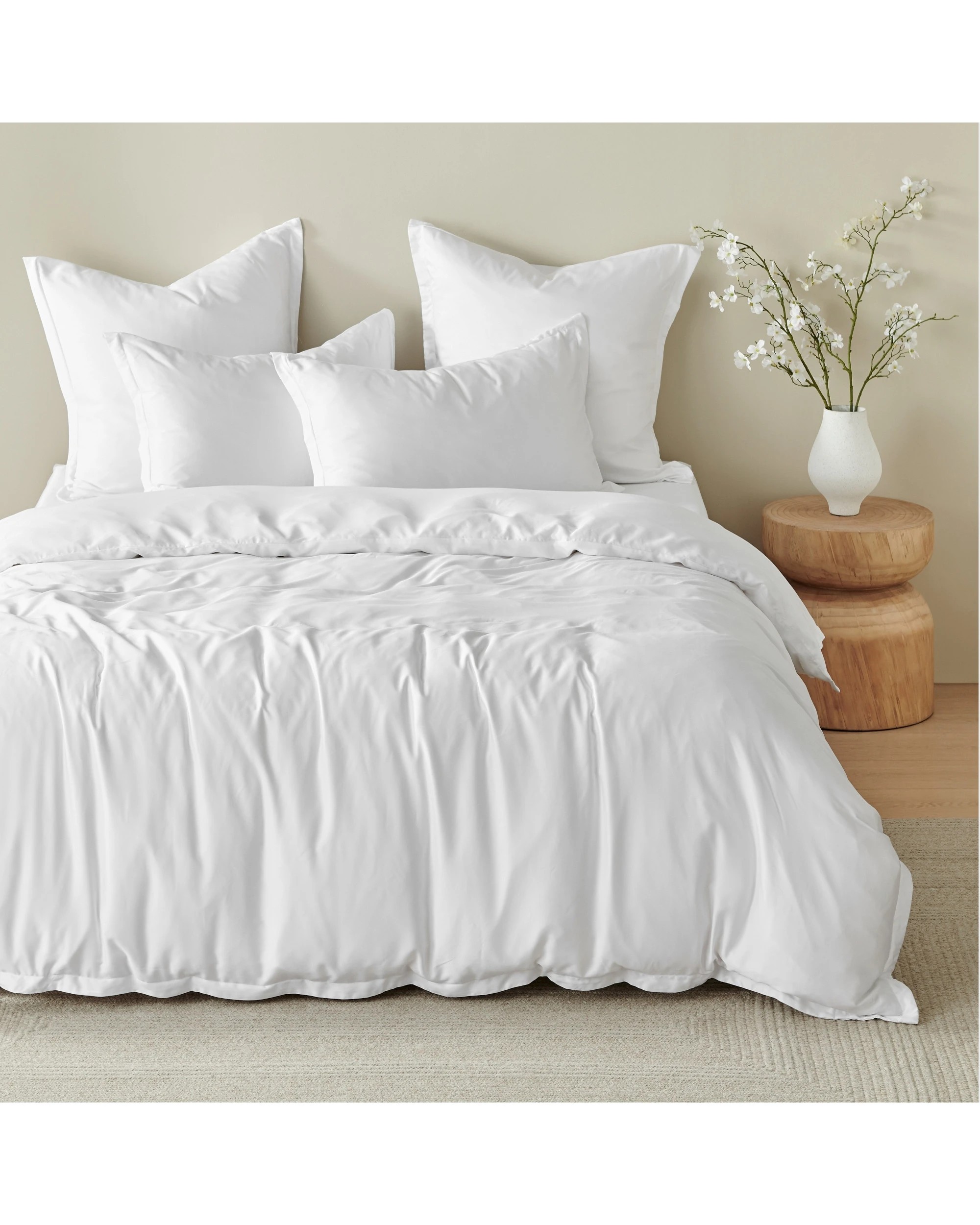 1 Natural Home 400TC 100% Bamboo Sateen Tailored Quilt Cover Set - Single Bed - White, 1 of 7
