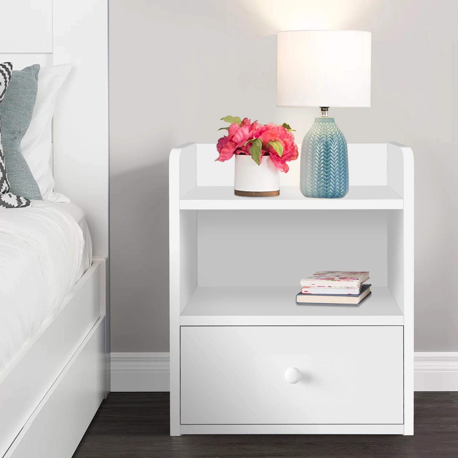 6 Alfordson 2x Bedside Table Nightstand Storage Cabinet Side End 1 Drawer - White, 6 of 8