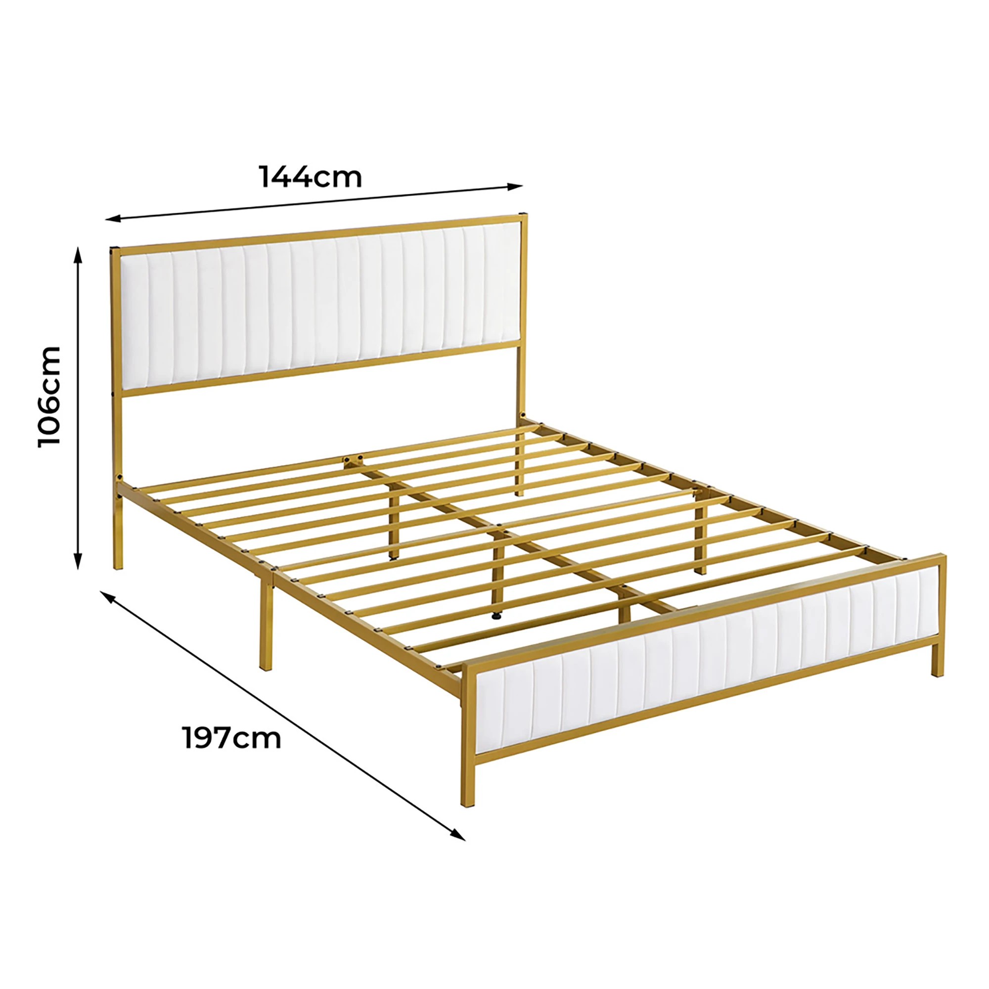 3 Levede Double  Bed Frame - White & Gold, 3 of 8
