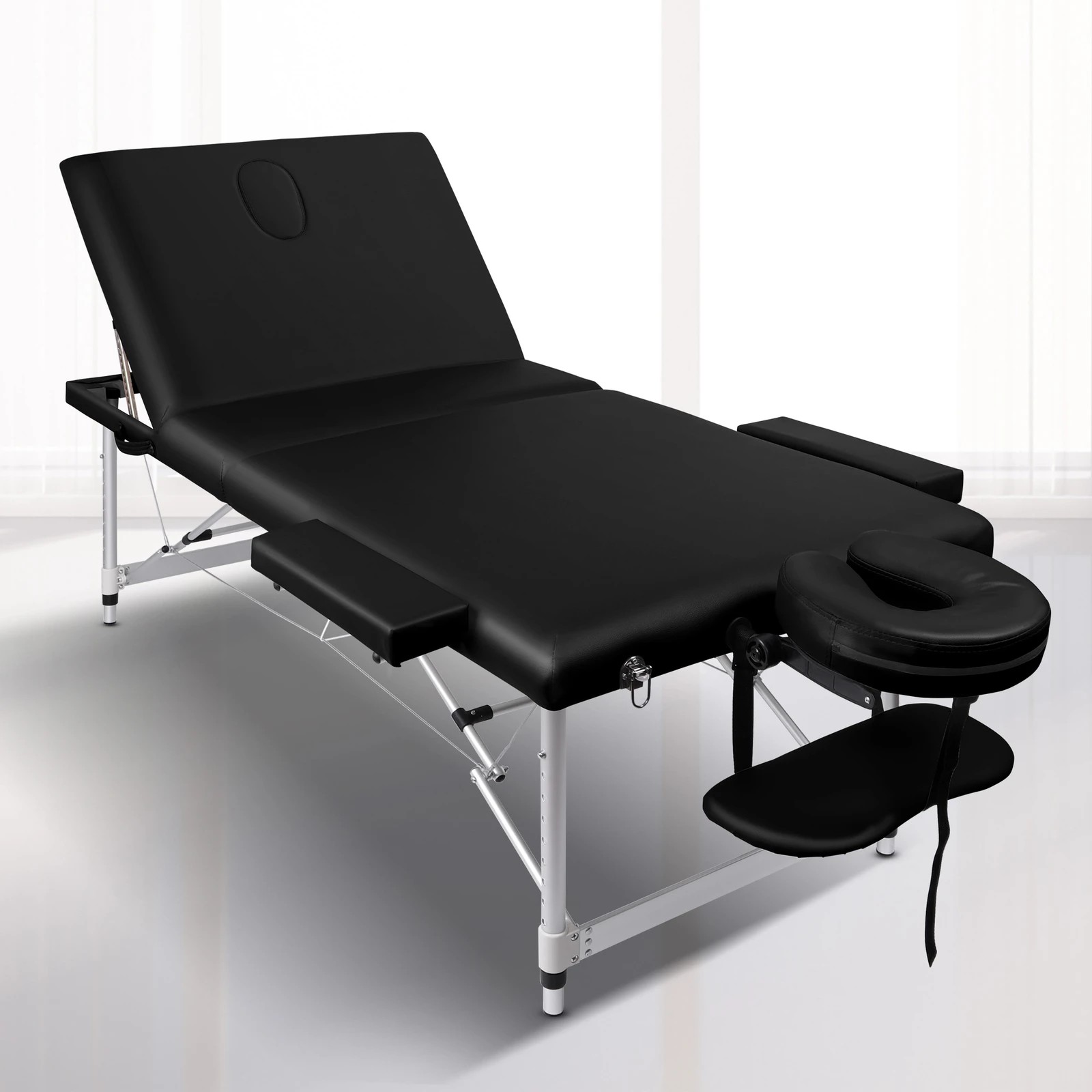 3 Alfordson Massage Table 3 Fold 85cm Foldable Portable Aluminium Lift Up Bed Desk - Black, 3 of 7