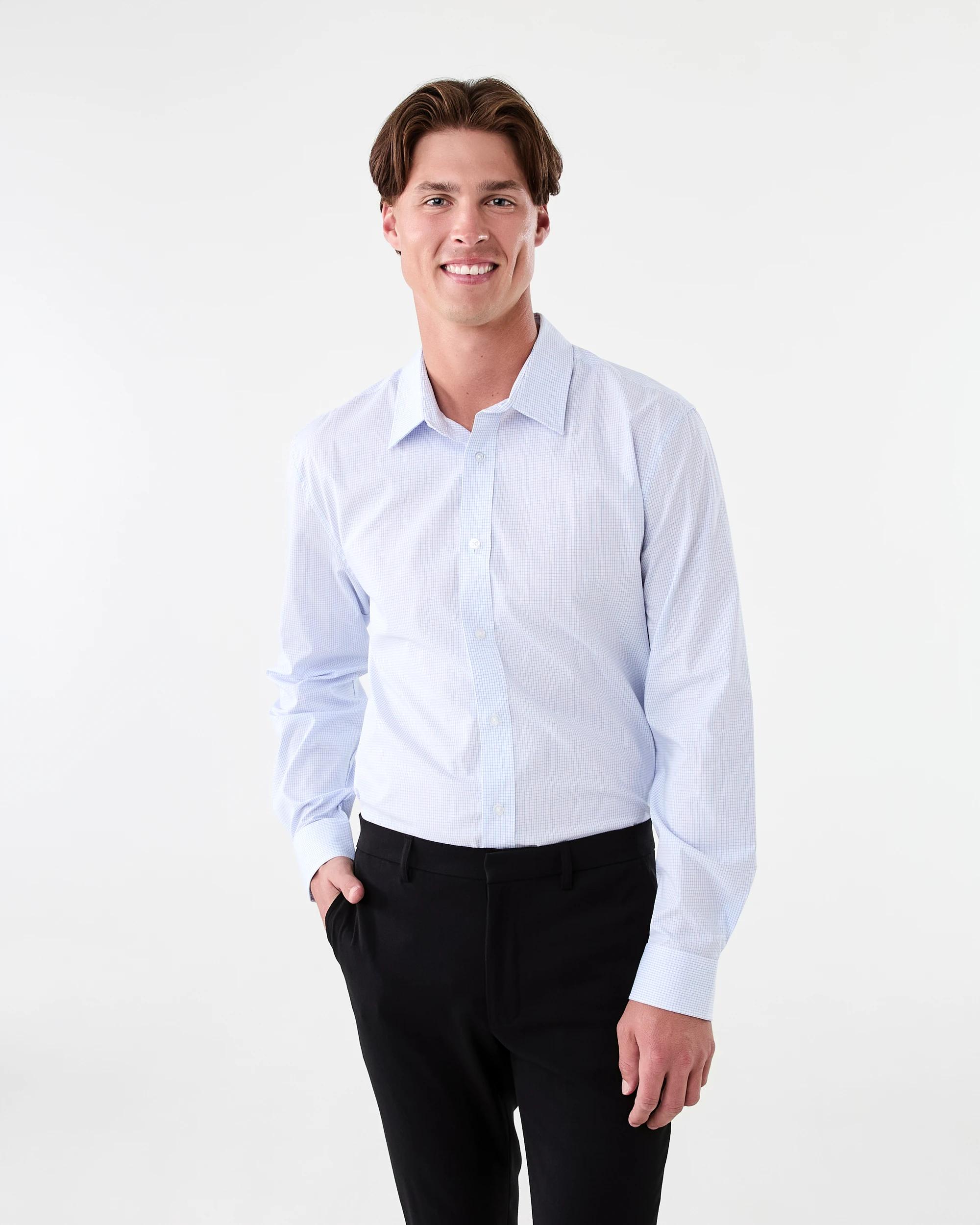 1 Workwear Long Sleeve Business Shirt Wht Check, 1 of 7
