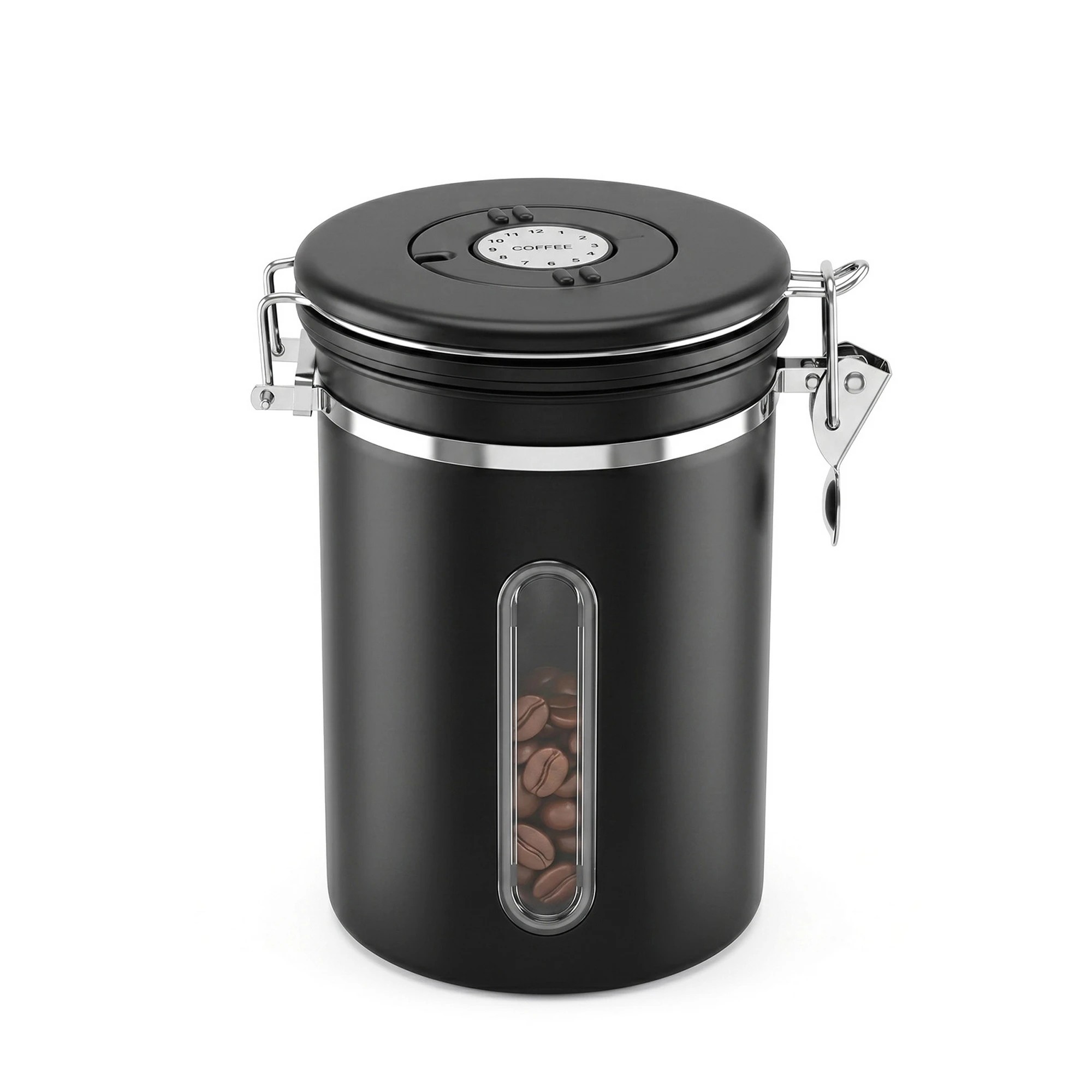 3 5-Star Chef 1.8L Stainless Steel Coffee Bean Storage Container Coffee Canister with Window & Scoop Coffee Jar - Black, 3 of 9