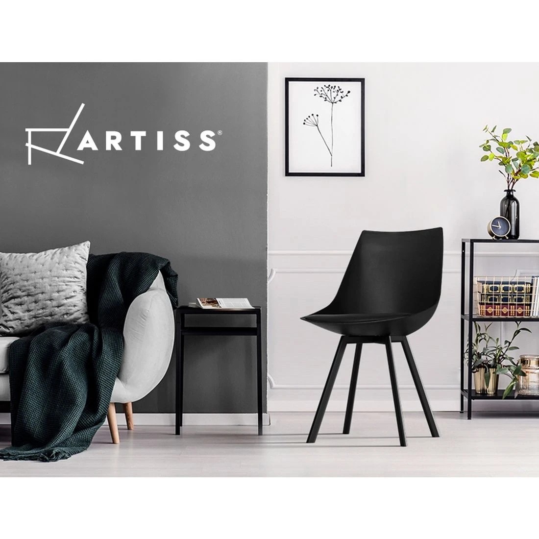 6 Artiss Dining Chairs Set of 2 PU Leather Plastic Metal - Black, 6 of 6