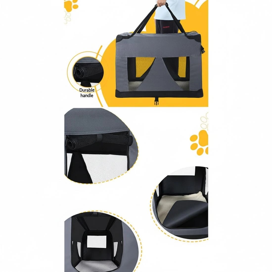 4 i.Pet Pet Carrier Soft Crate Dog Cat Travel 82x58CM Portable Foldable Car - Grey, 4 of 5