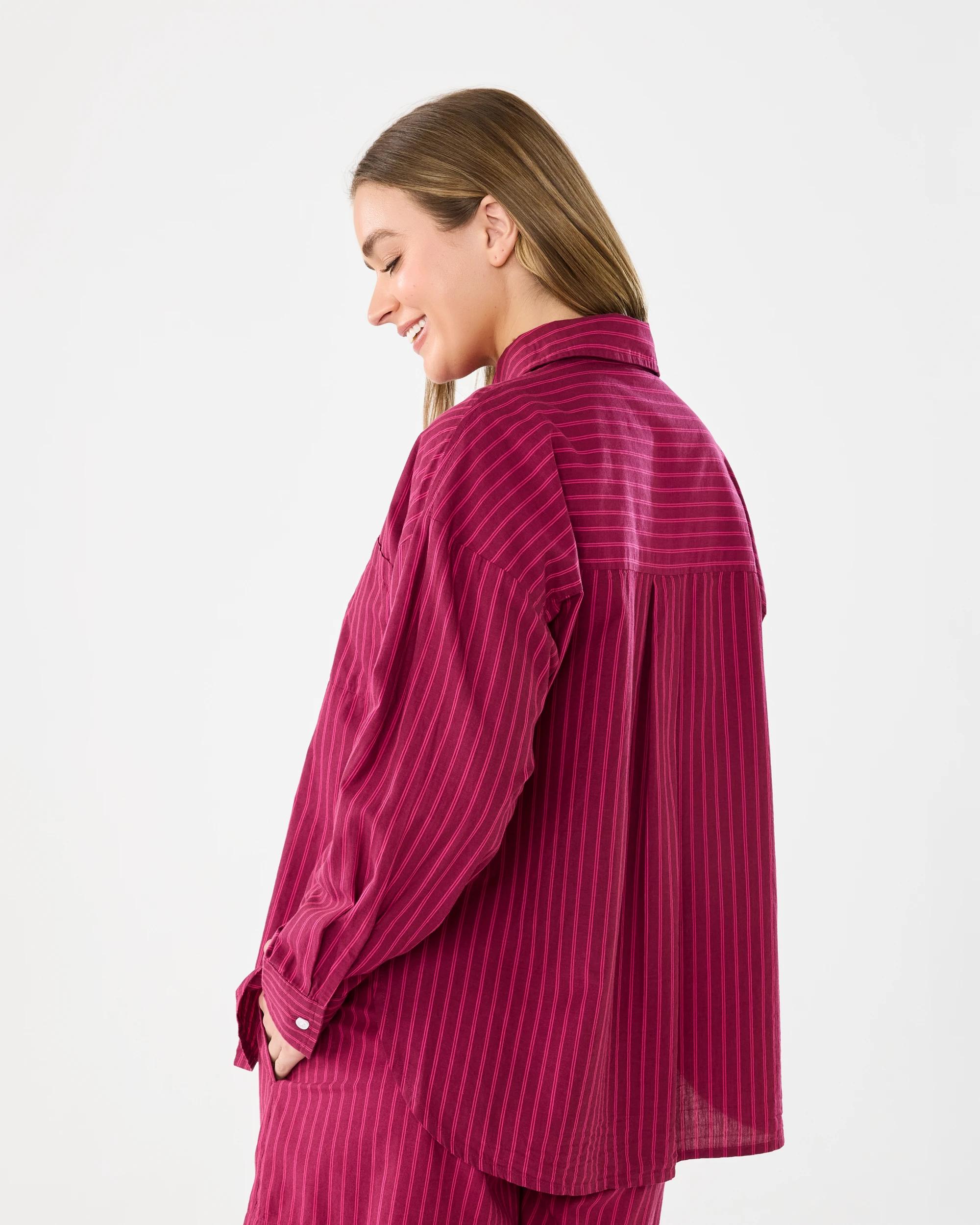 2 Long Sleeve Boyfriend Stripe Shirt Cran Strpe, 2 of 8
