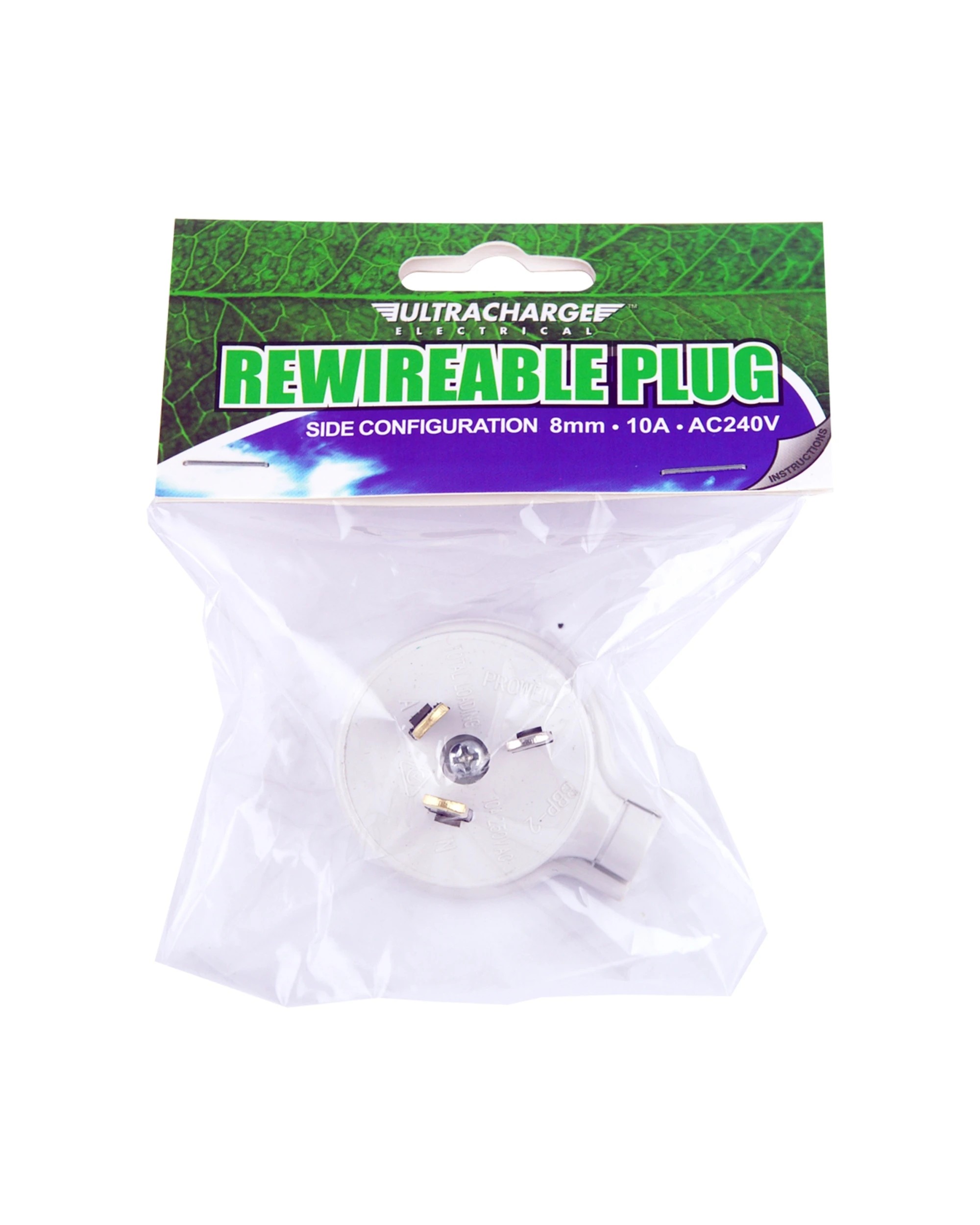 1 Ultracharge 10Amp Rewireable Plug 240V Side Entry - White, 1 of 1