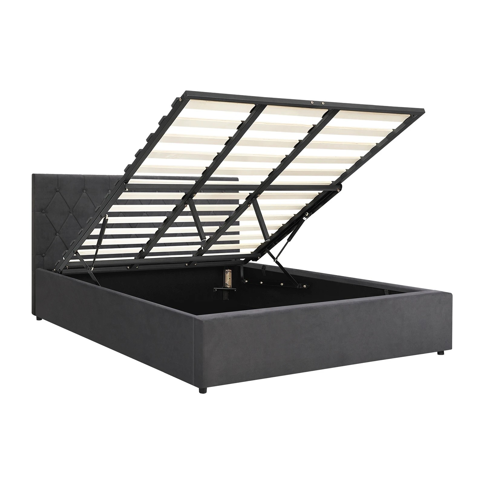 7 Oikiture King Bed Frame With Gas Lift Storage Base Velvet
 - Grey, 7 of 10